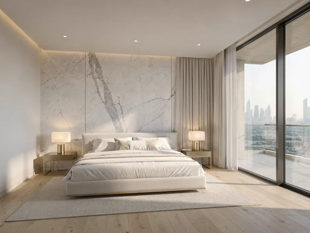 Private Suite Concept: A quieter bedroom and dressing-area study centred on comfort and practical storage