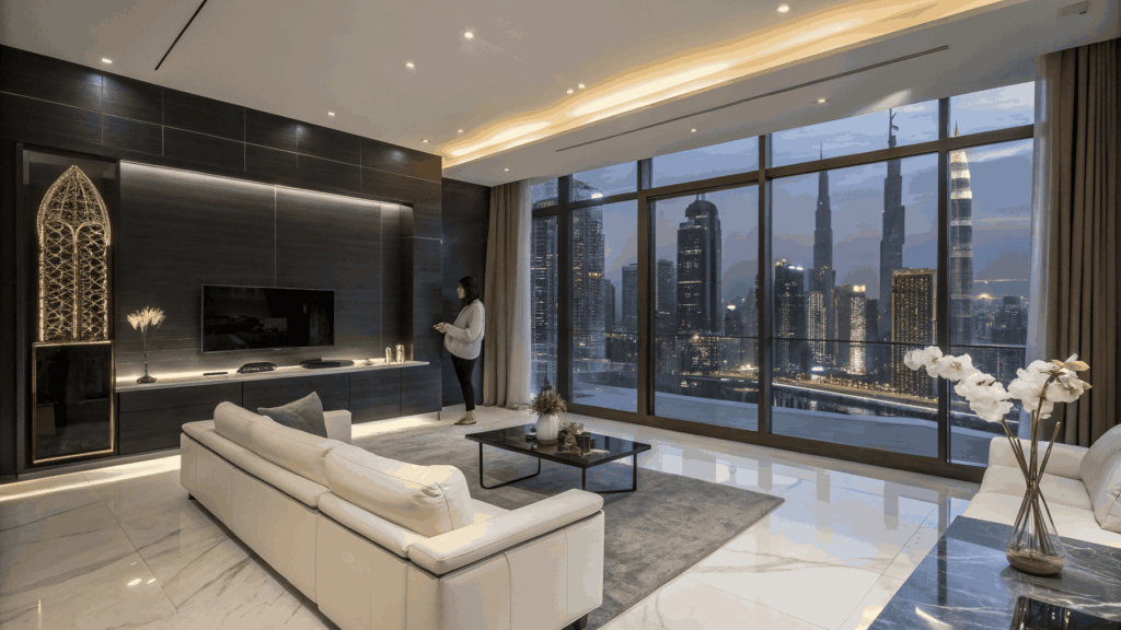 Contemporary apartment living and dining area